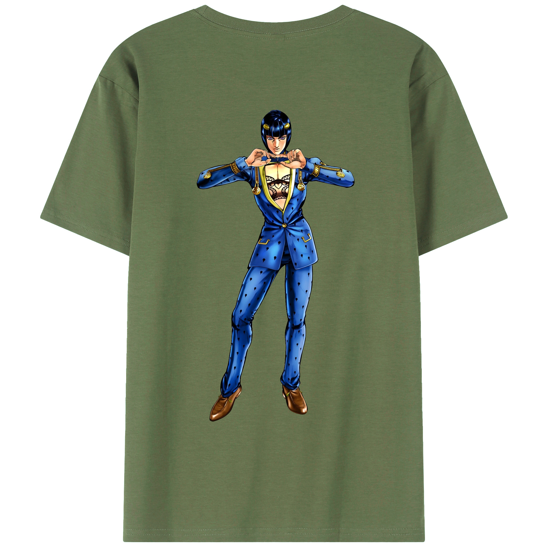 （画像用） ジョジョの奇妙な冒険 ブローノ?ブチャラティ JoJo's Bizarre Adventure Bruno Bucciarati 綿100％ メンズ半袖Tシャツ（バックプリント） 通気性